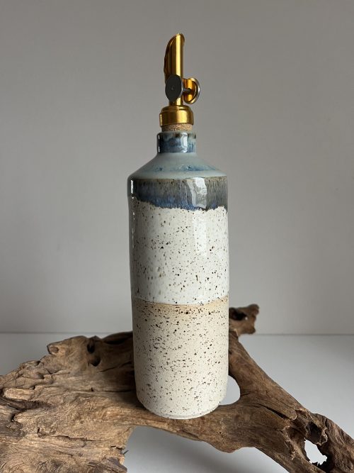 Huilier en grès brut et émail océan